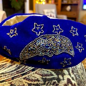 Vintage blue velvet stars & moon headband
